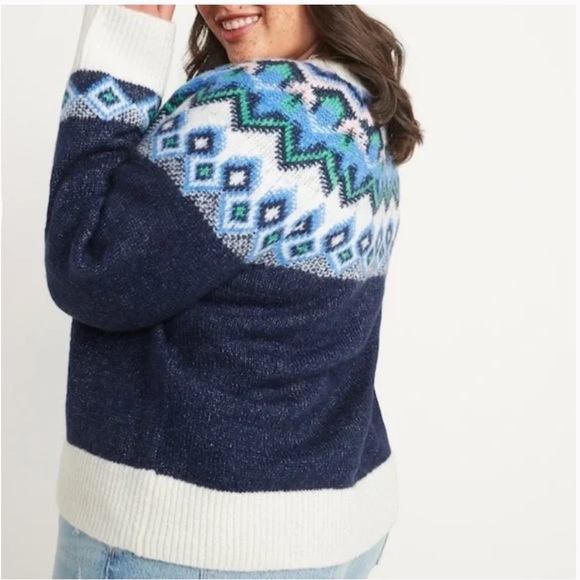 New Old Navy Blue Fair Isle Chunky Knit Sweater - Picture 3 of 9